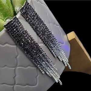 Ombre Black, Navy, White Rhinestone Dangle Earrings